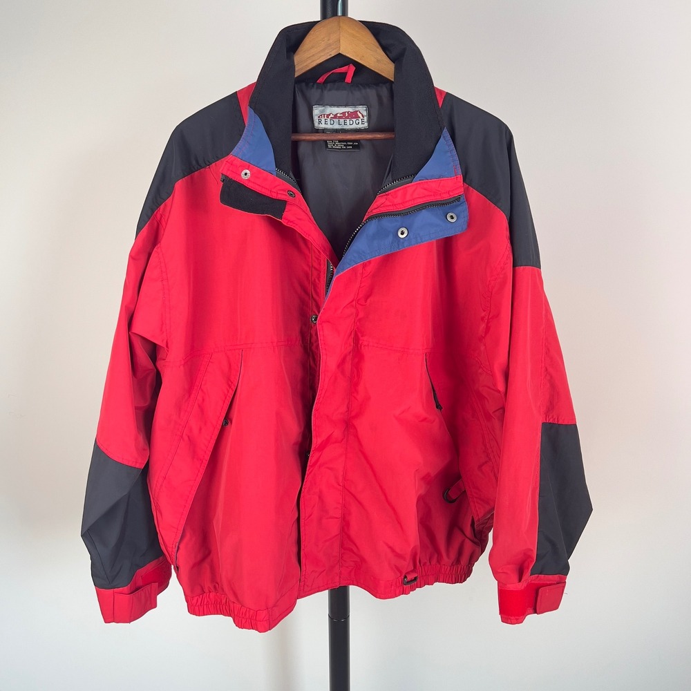 Red Ledge Vintage 90s Colorblock Ski Windbreaker Jacket Red Black Blue Men Large